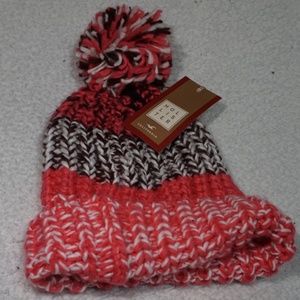 Hollister Knit Pom Pom Hat Cap Beanie Pink & Brown